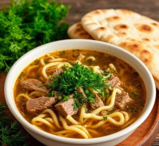 Согревающий мясной суп с лапшой и овощами для уютного обеда
